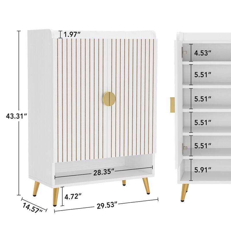 Shoe Cabinet with Doors, Entryway Shoe Storage Cabinet with Adjustable Shelves - 29.6" L x 13.8" D x 43.3" H