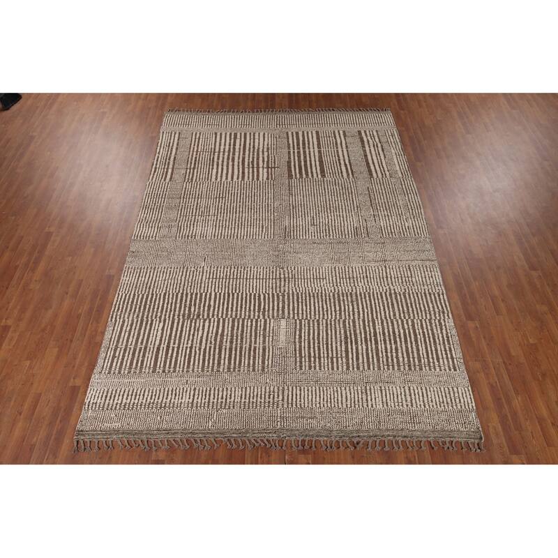Beige & Brown Moroccan Oriental Area Rug Hand-Knotted Wool Carpet - 8'10" x 12'7"