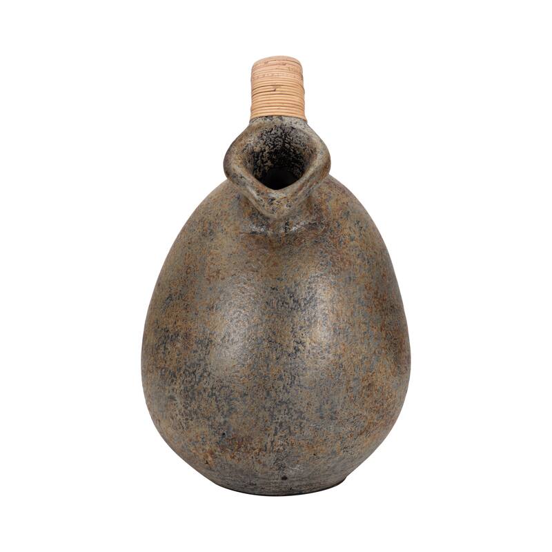 Sagebrook Home Terracotta Rustic Jug With Woven Handle, Multi, Round, Two Tone