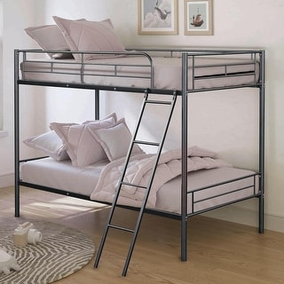 Metal Twin over Twin Bunk Bed with Angled Ladder