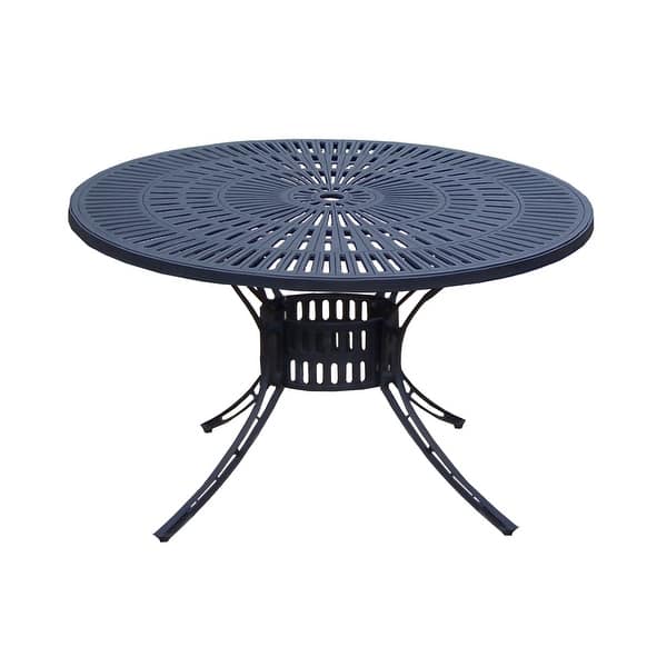 Outdoor Round 48-in Cast Aluminum Black Dining Table with Umbrella Hole -  Overstock - 31998050