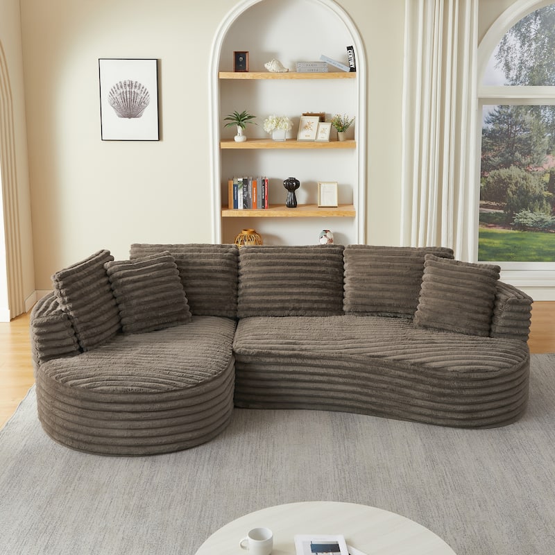 Curved Sectional Sofa with L-Shape Chaise Lounge, Oversized Corduroy Upholstered Sofa, Full-Compressed Deep Seat Sofa