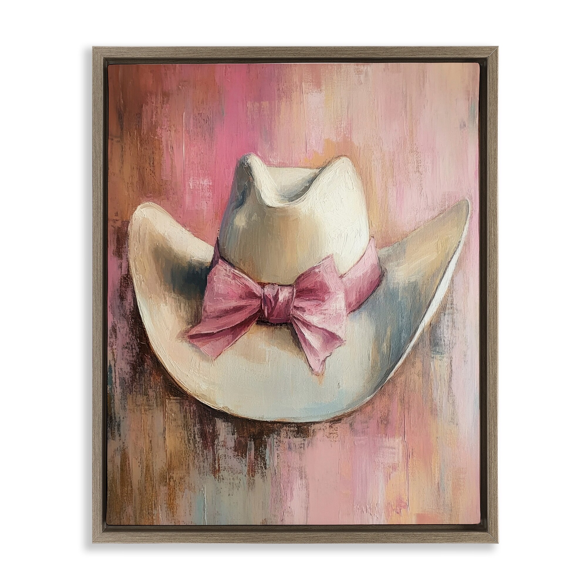 Stupell Cowgirl Hat with Bow over Pink Framed Floater Canvas Wall Art Design By Petal Prints Design