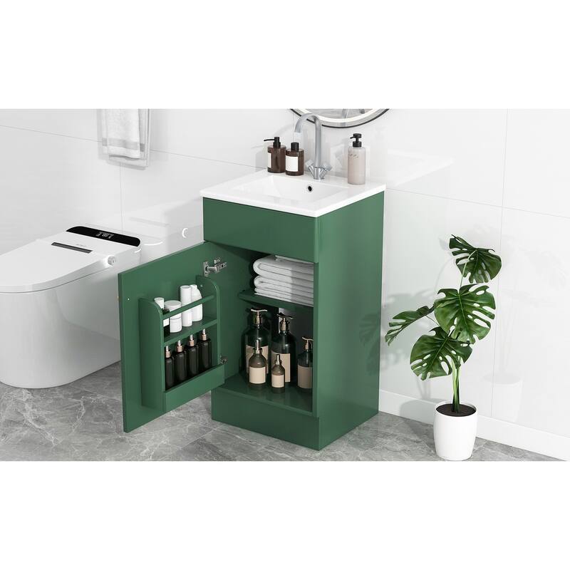 Bathroom Vanity with Ceramic Sink, Small Bathroom Sink Cabinet with Storage Rack, Bathroom Cabinet with Adjustable Shelf