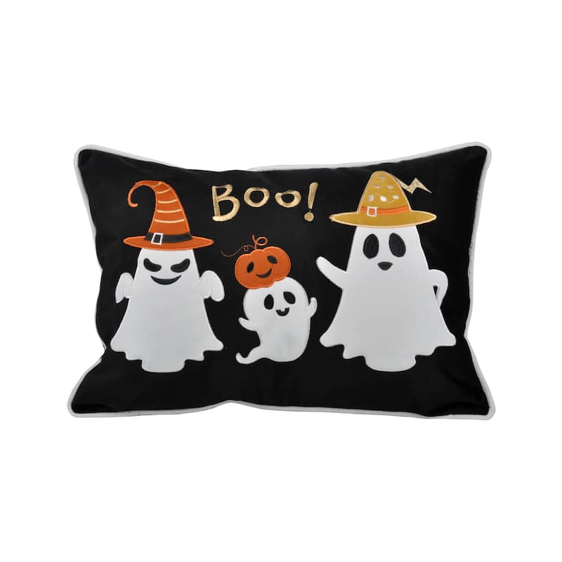 Halloween Ghost Throw Pillow Velvet Cover with Insert 14x20 Inches - Black