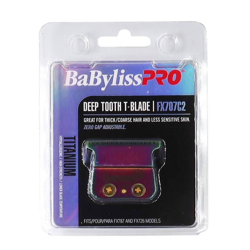 BaByliss Pro ChameleonFX Replacement Titanium Deep Tooth T-Blade #FX707C2 + Fade Brush BPFADEB + 9" Clipper Comb