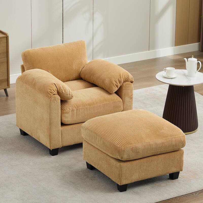 Multi-Seater Corduroy Sectional Sofa, Modular Settee, Included Removable Ottomans