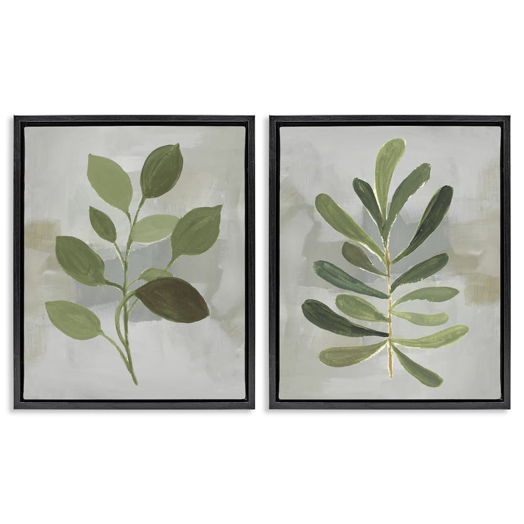 Stupell Green Leaf Branches on Grey Framed Floater Canvas Wall Art Design By Lanie Loreth (Set of 2)