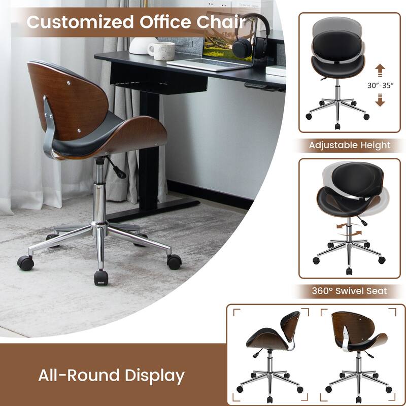 Costway Adjustable Leather Office Chair Swivel Bentwood Desk Chair - See Details
