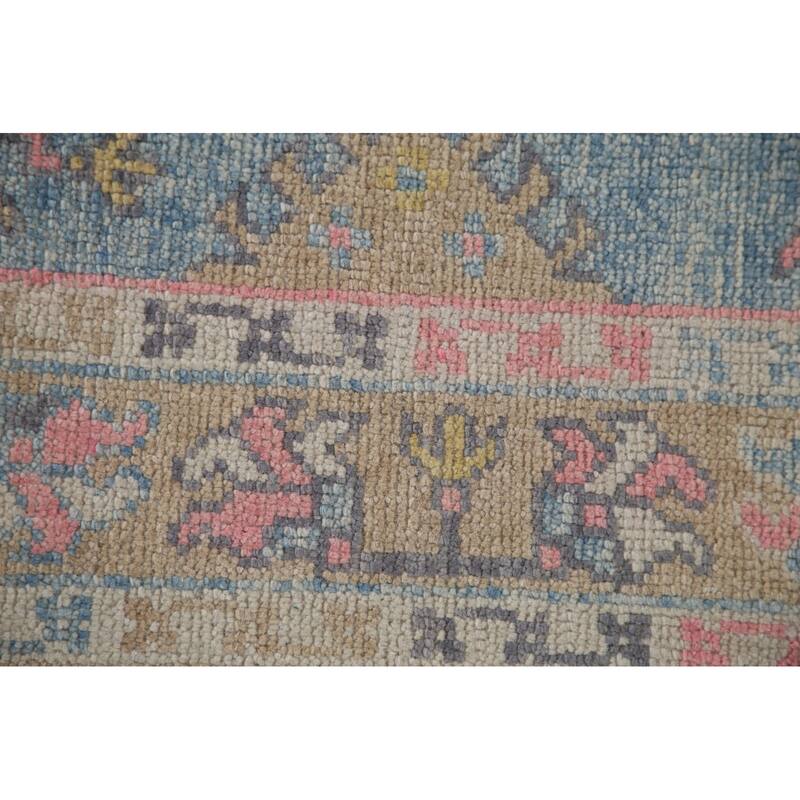 Handmade Vegetable Dye Oushak Turkish Runner Rug Blue Wool Carpet - 3'1"x 11'3"