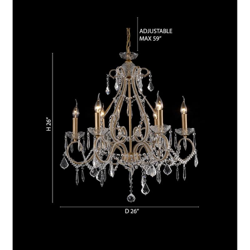 6-Light Gold Chandelier With Clear Crystals