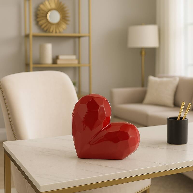 Modern Geometric Heart Sculpture - Ceramic Decorative Object