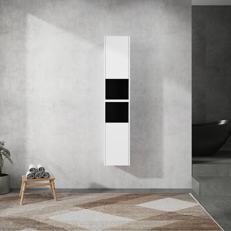 12" Bathroom Side Cabinet,2-Soft Close Doors,Float Mounting Design