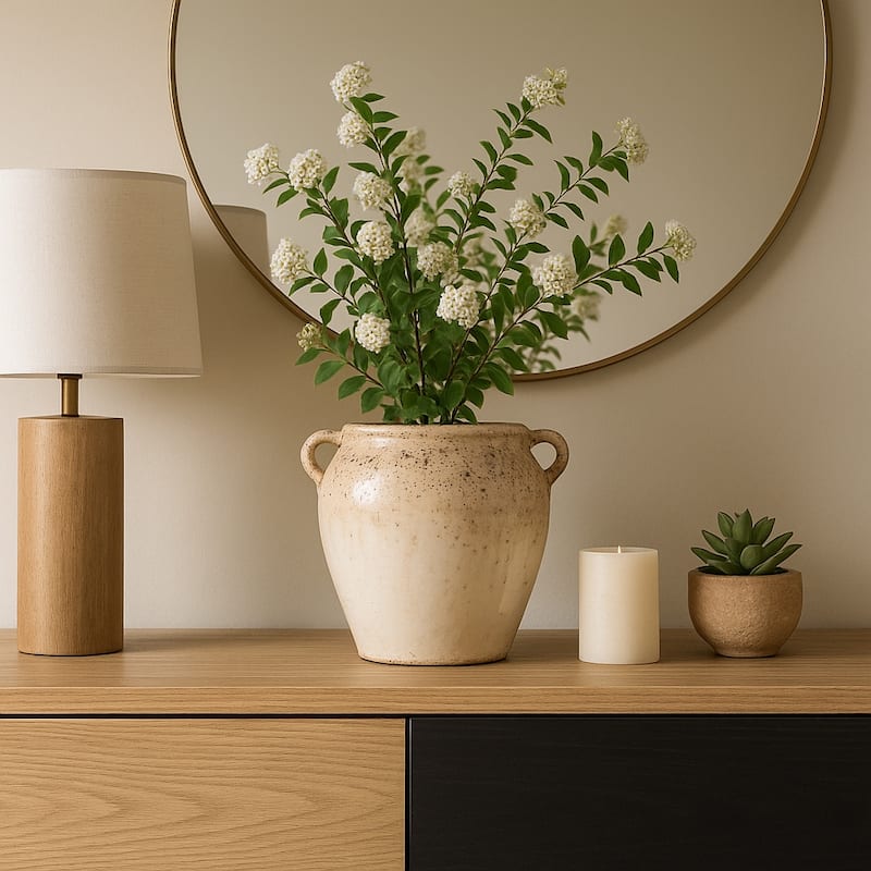 Modern Terracotta Tall Vase with Speckled Finish - Ivory & Brown