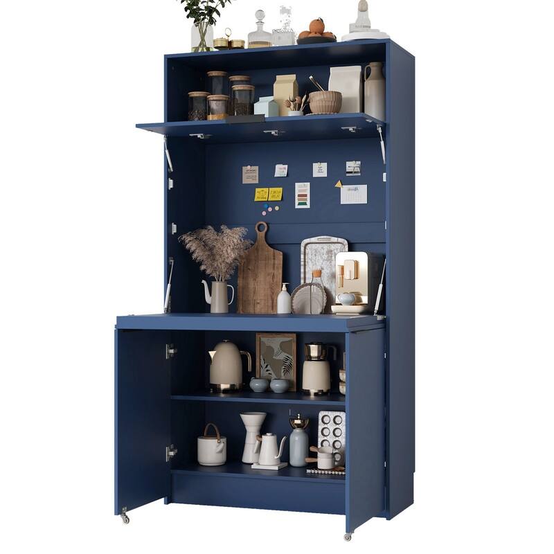 69"Tall Kitchen Pantry with Hutch, Multifunctional Storage Cabinet with Adjustable Shelf and Power Outlet