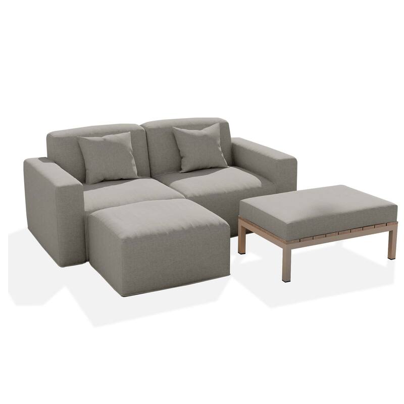 No Assembly Outdoor Patio Modular Sofa with Ottoman, Coffee Table