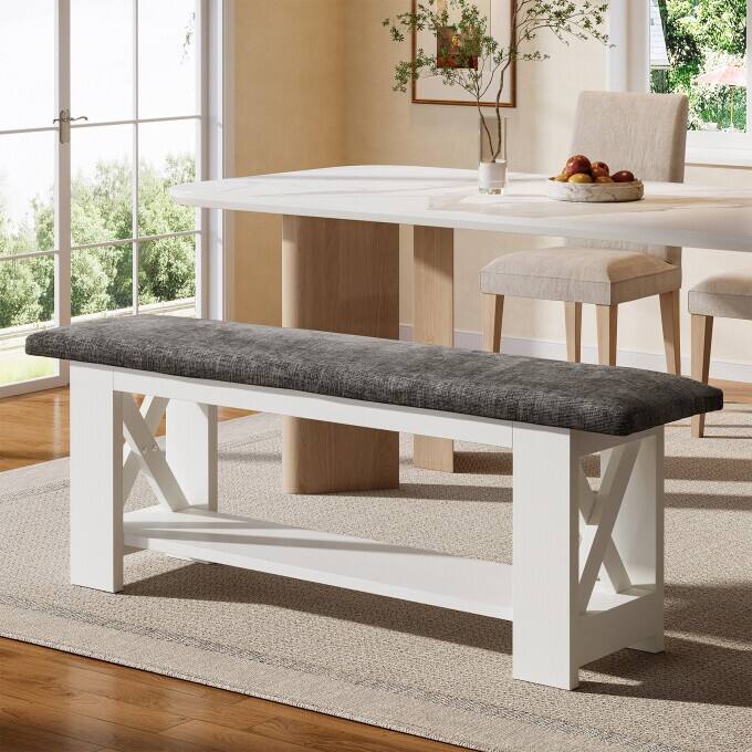 47.24" Farmhouse Dining Bench with Cushion, Wooden Kitchen Table Bench - 1PC