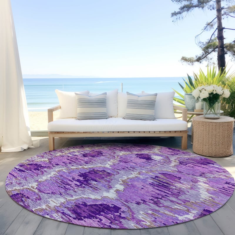 Machine Washable Indoor/ Outdoor Chantille Contemporary Abstract Rug - Lavender - 8' x 8'