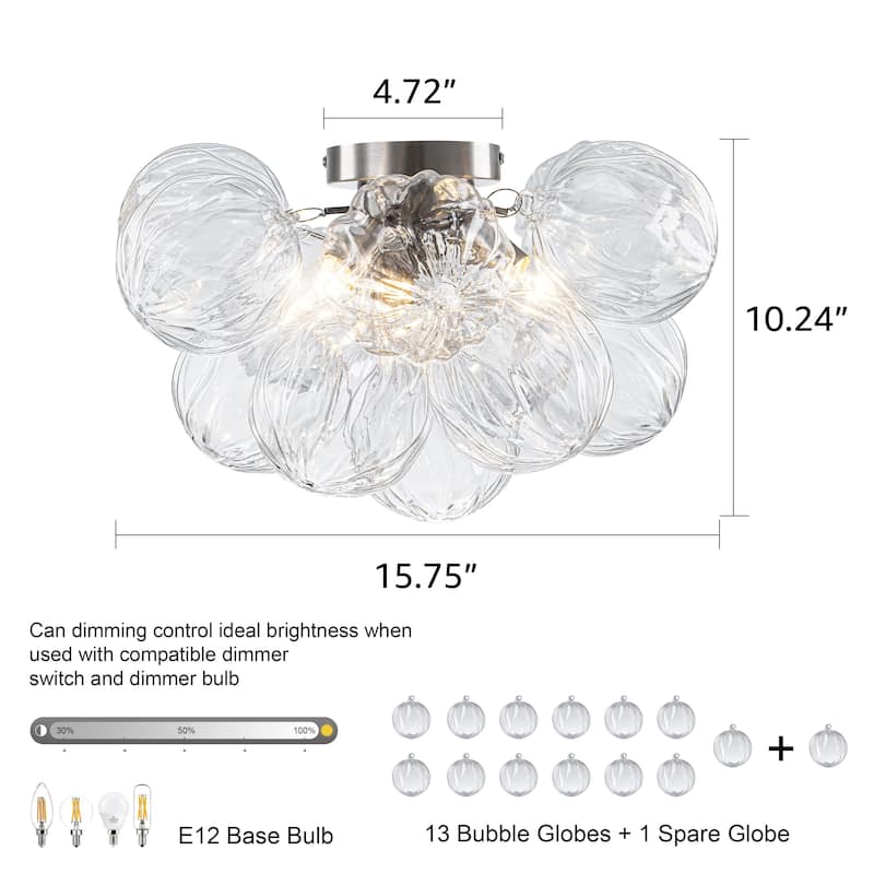Starsky 3-Light 15in. Contemporary Textured Clear Glass Bubble Semi Flush Mount