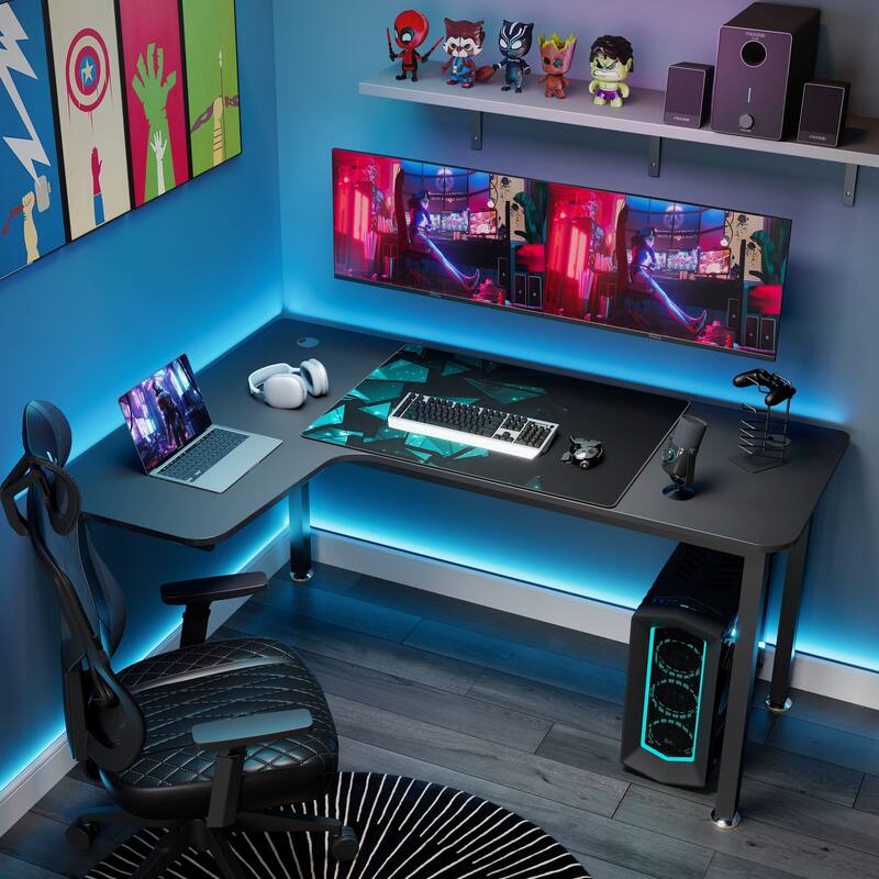 60" Large Home Office Corner Desk L-Shaped Computer Desk with Mouse Pad