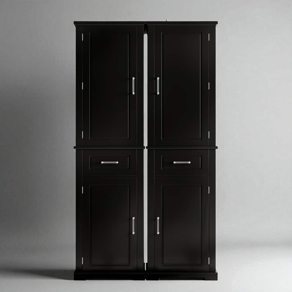 72" Tall Freestanding Storage Cabinet with 4 Doors, 2 Drawers, Adjustable Shelves and Door Racks, Painted MDF Organizer