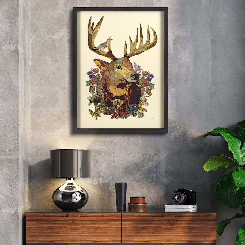 Empire Art "Mr. Deer" Alex Zeng's dimensional collage, under glass & a black shadow box frame