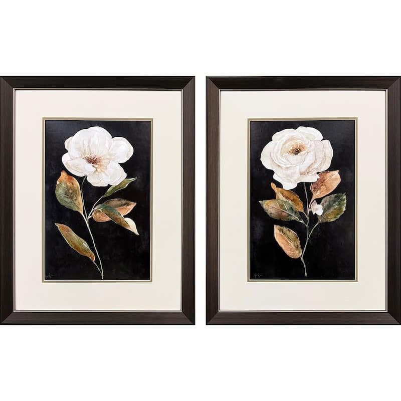 HomeRoots Set Of Two Botanical on Black Brown Framed Wall Art