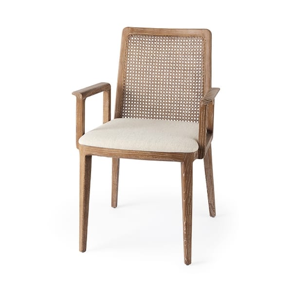 slide 2 of 23, Clara Cream Fabric Seat with Cane Back and Light Brown Solid Wood Frame Dining Chair Light Brown