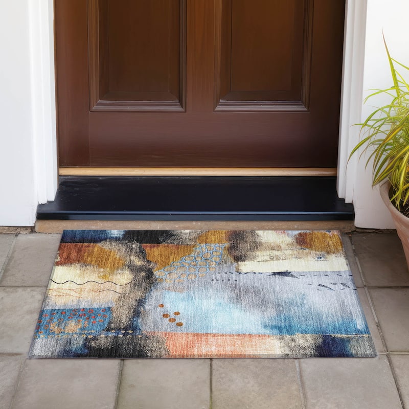 Machine Washable Indoor/Outdoor Modern Abstract Chantille Rug - Copper - 1'8" x 2'6"