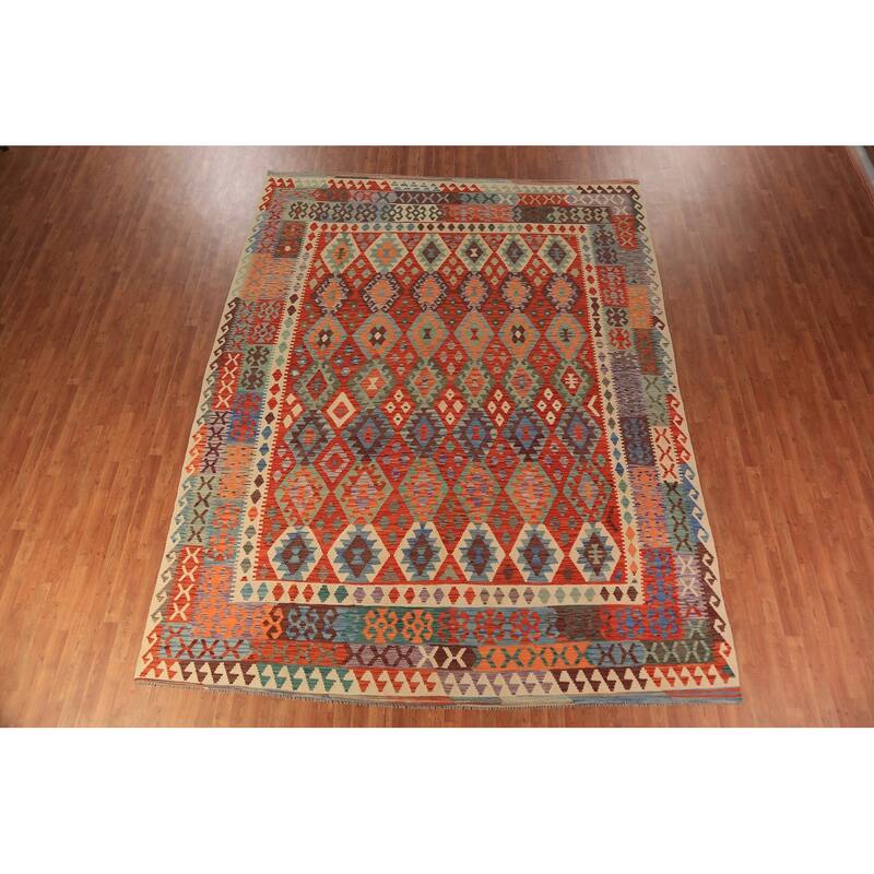 Kilim Oriental Area Rug Flatweave Tribal Multi-Color Wool Carpet - 9'10"x 12'10"