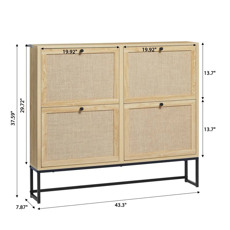 16 pairs Wooden Shoe Storage Cabinet with 4 Flip-up Drawer