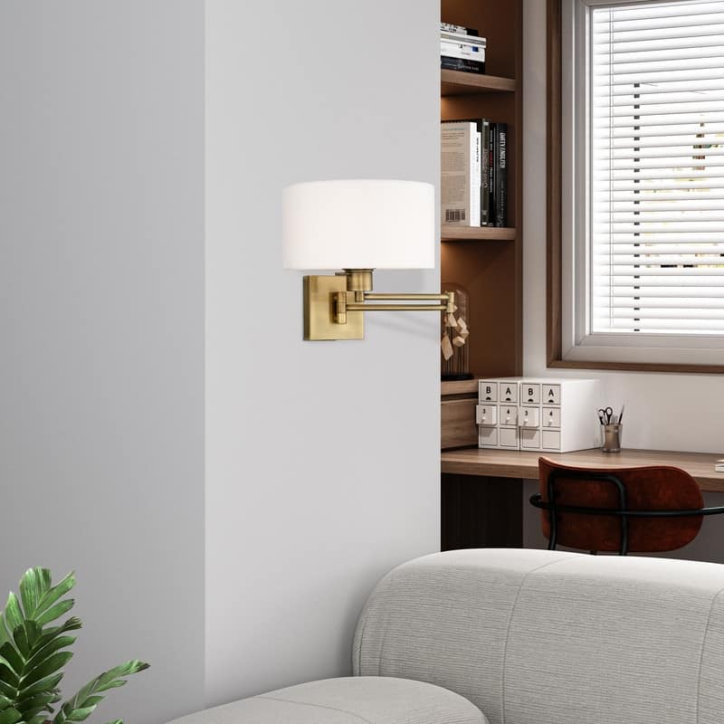 Livex Lighting 1-Light Off-White Drum Shade Swing Arm Wall Lamp, 40036
