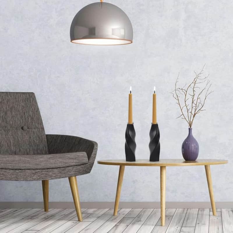 Black Tall Curvy Taper Candlesticks Set of Two Ceramic Decor