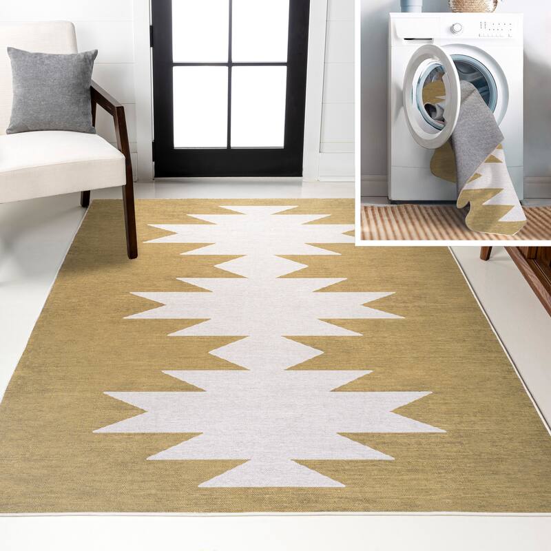 JONATHAN Y Adriel Solid Low-Pile Machine Washable Area Rug - 5 X 8 - Moss/Cream