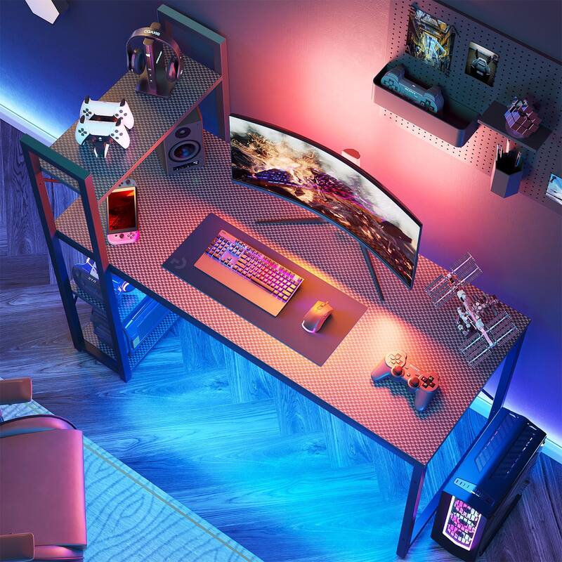 Computer Desk Home Office Computer Desk with 4 Shelves & Hooks