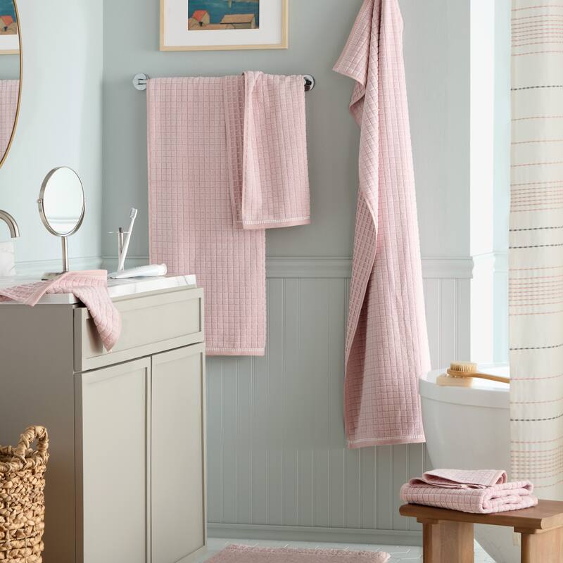 TOWN & COUNTRY EVERYDAY 6-Piece Textured Windowpane Set, 2 Bath, 2 Hand, 2 Wash, 100% Cotton