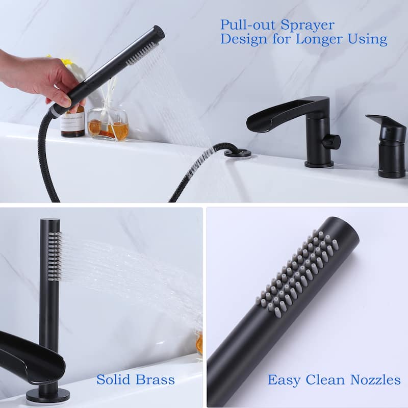 Deck Mounted Clawfoot Swivel Bathtub Faucet with Handheld Shower and 1-Handle