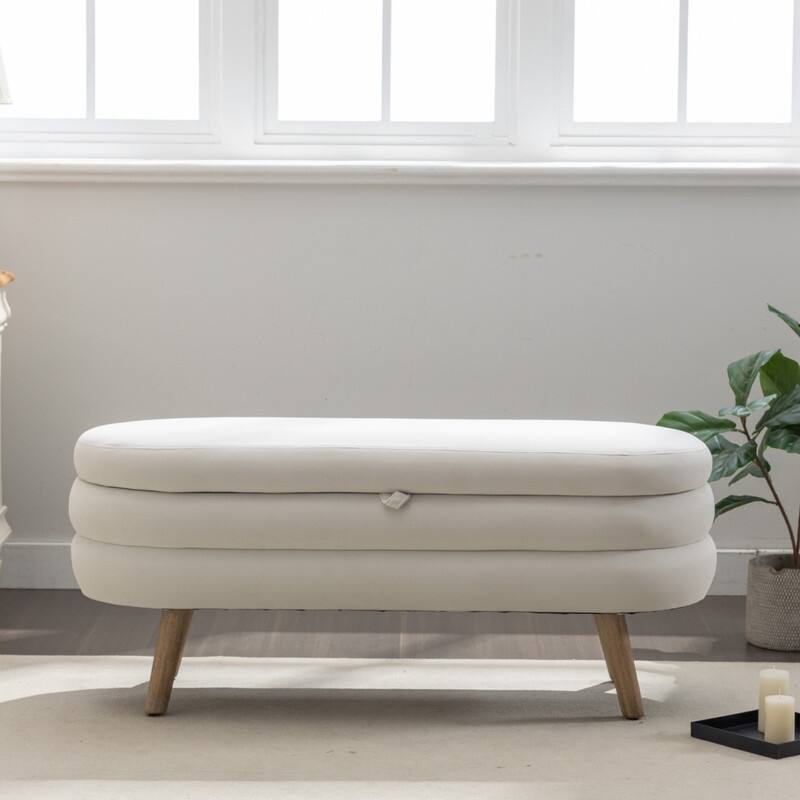 44.88" Seat Widths Soft Velvet Storage Ottoman Footrest Stool