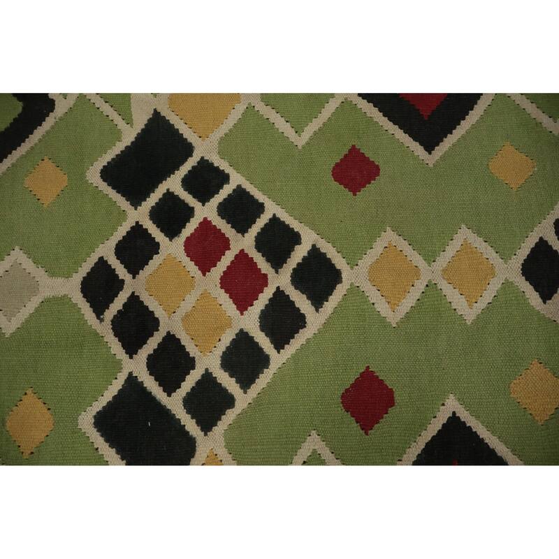 Hand Woven Oriental 100% Wool Carpet Southwestern Modern Green Kilim Area Rug - 8' 1'' X 5' 0''