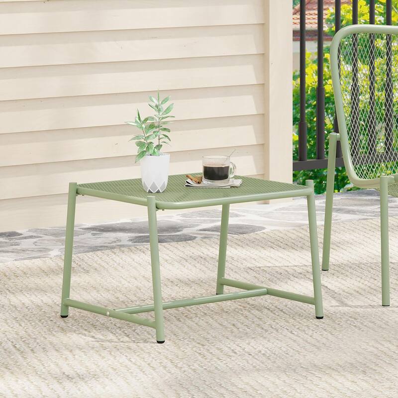 Roomfitters 3 Piece Outdoor Iron Patio Seating Group with Glass Top Side Table
