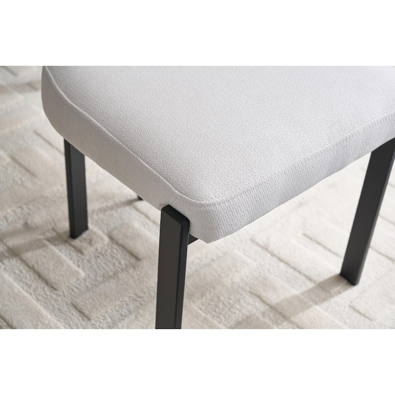 Mid-Century Upholstered Boucle Kitchen Dining Chairs with Black Metal Legs，Set of 2