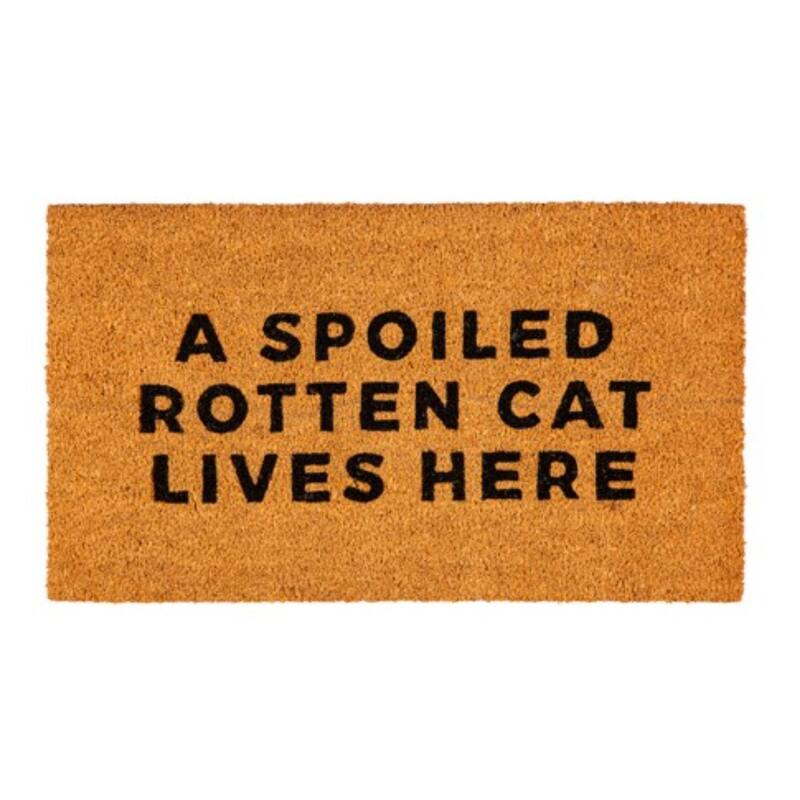28" x 16" Natural Coir Door Mat, A Spoiled Rotten Cat Lives Here - 28" x 16"