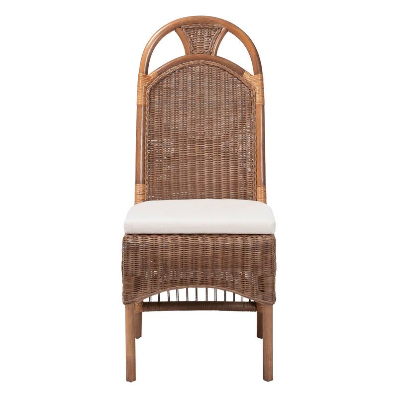 Raya Natural Rattan Dining Chair - Handcrafted Wicker Accent Chair with High Arched Back and Cushioned Seat, Boho Coastal Style