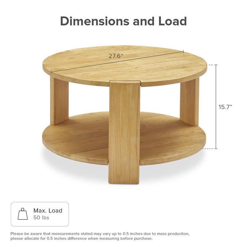 Mopio Logan Solid Wood 2-Tier Coffee Table, Modern Farmhouse Solid Rubberwood with light wire brush L Shaped Leg Joint