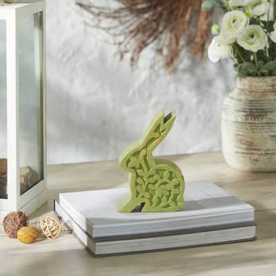 Bunny Hop Wooden Sitting Bunny In Green 6.75x5x1.5