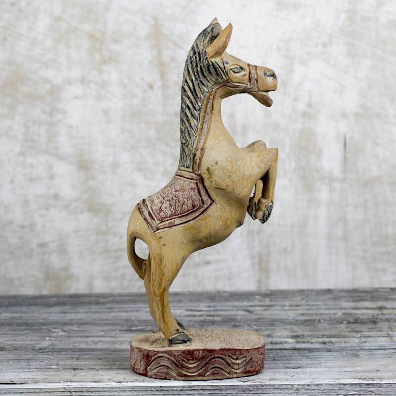 Novica Handmade Rearing Stallion Wood Statuette