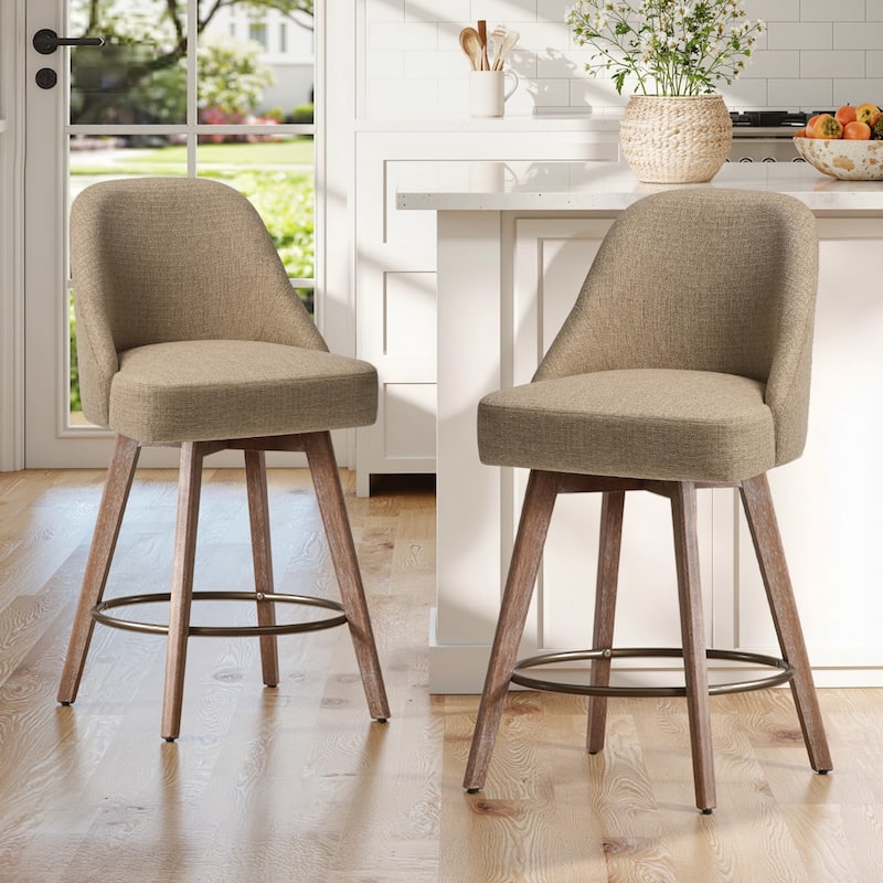 26" Upholstered Counter Height Swivel Bar Stool, Counter Stools with Solid Wood Legs - 39.37"H x 22.44"D x 21.65"W