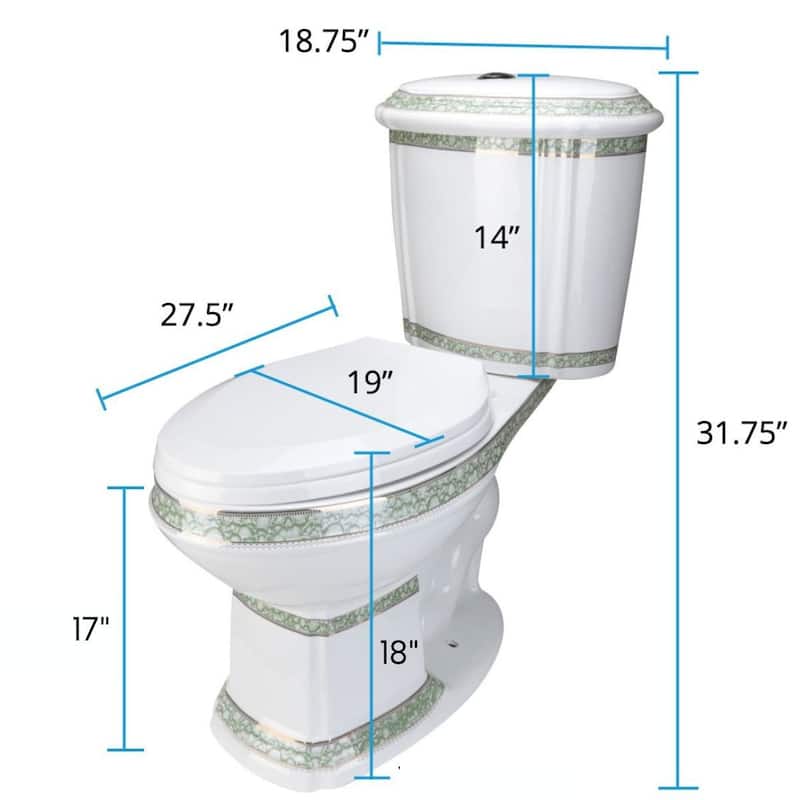 India Reserve Green and Gold Accent Two Piece Toilet Elongated with 0.8 GPF/1.6 GPF WaterSense Dual Flush