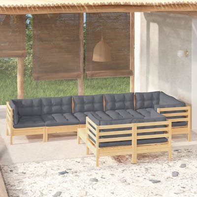 vidaXL Solid Pinewood Patio Lounge Set 9 Piece with Cushions Multi Colors