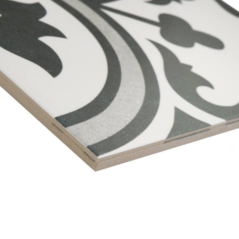 Merola Tile Arte Grey Encaustic 9.75" x 9.75" Porcelain Floor and Wall Tile